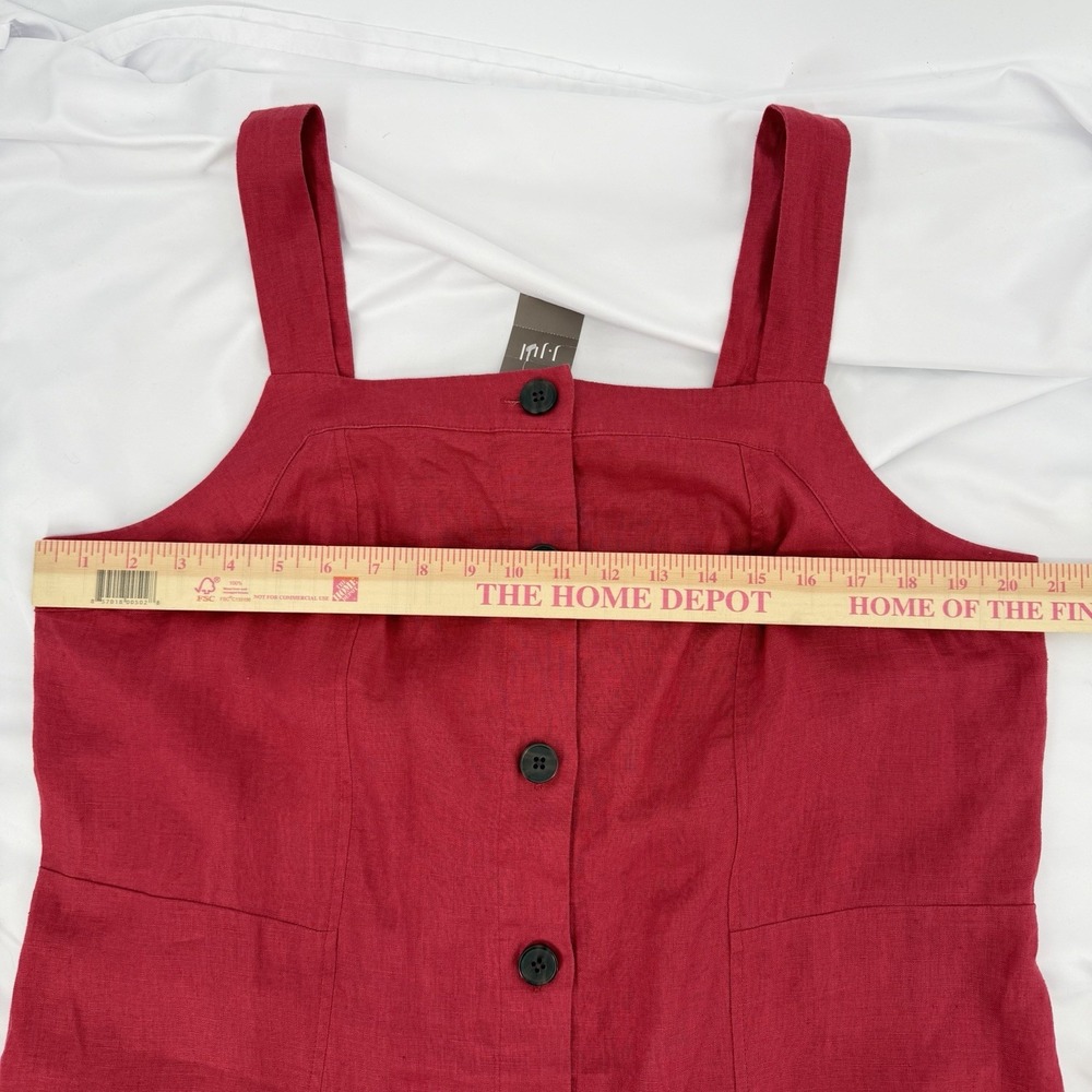 J Jill 100% Linen Red Sz L Button Down Sleeveless Midi Dress‎ Lagenlook Coastal - Picture 8 of 9